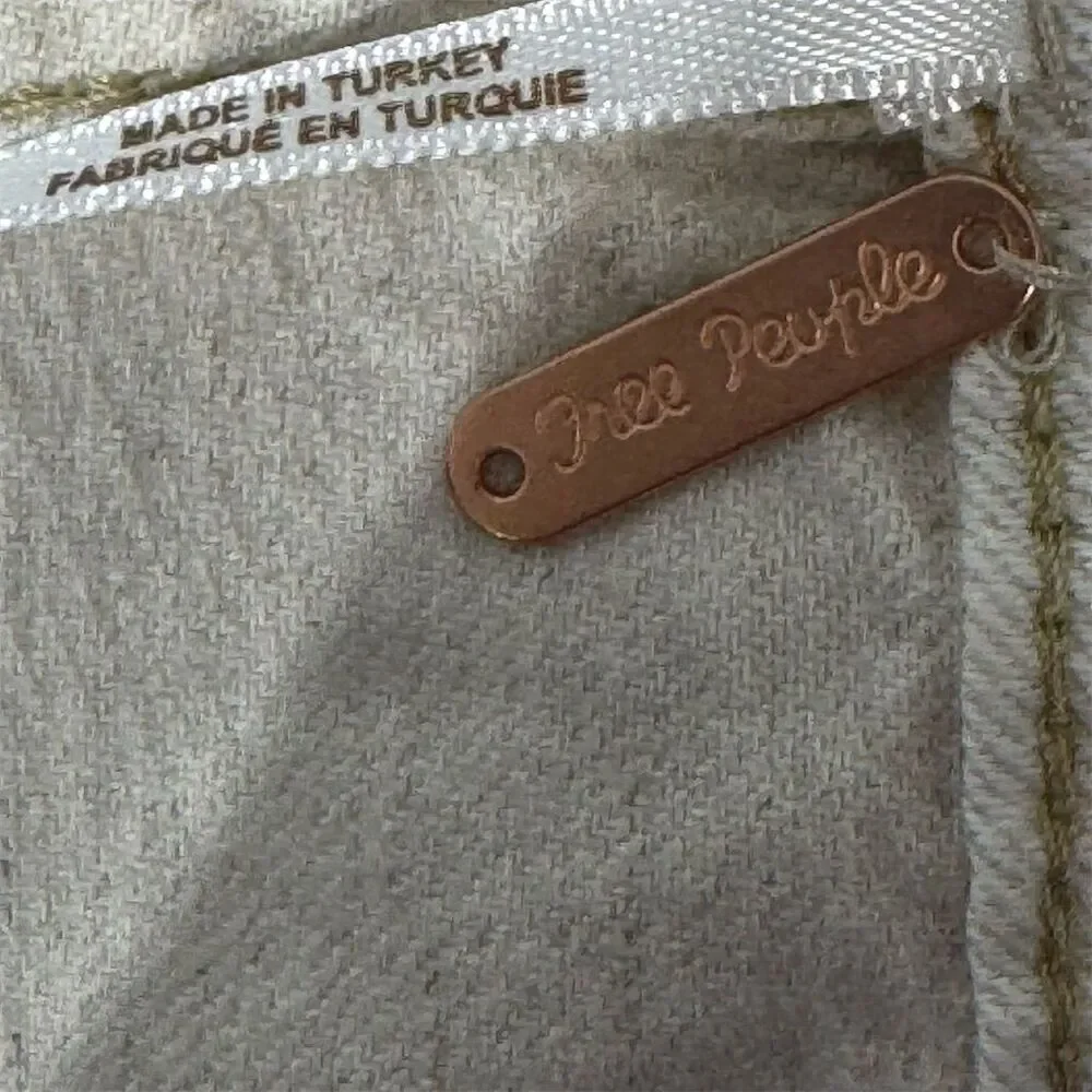 Free People Size 12 Cotton Linen Utility Mini Skirt Paperbag Waist Belted Cream‎